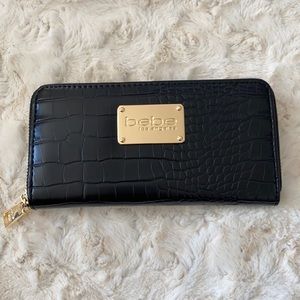 Bebe Zip Around Wallet (Black and Gold)